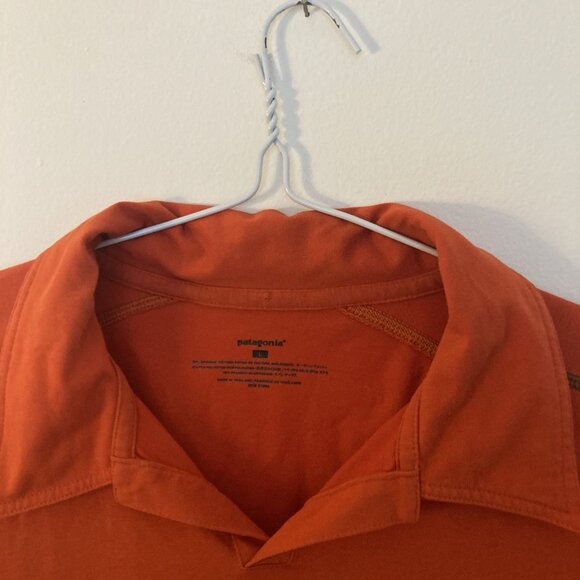 Patagonia Men’s Polo Shirt Orange Contrast Stitching Size L - Picture 2 of 5